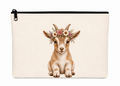 Pouch with a design of a baby goat wearing a floral crown on a beige background