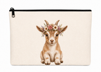 Pouch with a design of a baby goat wearing a floral crown on a beige background
