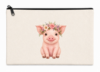 Pouch with a cute pig illustration wearing a floral crown on a white background